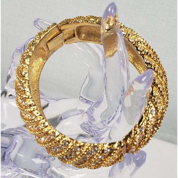 Vintage 80 Signed Joan Rivers Rhinestone Hinged Clamper Wide Bangle Bracelet 6.5 - Picture 9 of 16